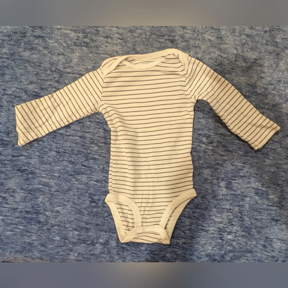 6-9M Baby Outfit Set with Blue Onesie and Striped Bodysuit